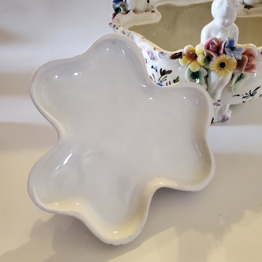 Vintage Capodimante Italian Porcelain Reticulated Trinket Box Candy Dish - Picture 8 of 11